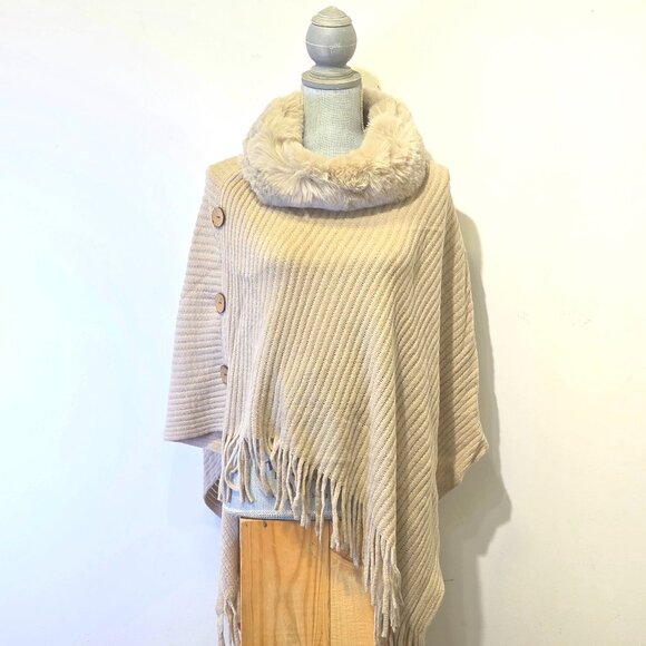 💖💖 Faux Fur Poncho Stone - Picture 1 of 1